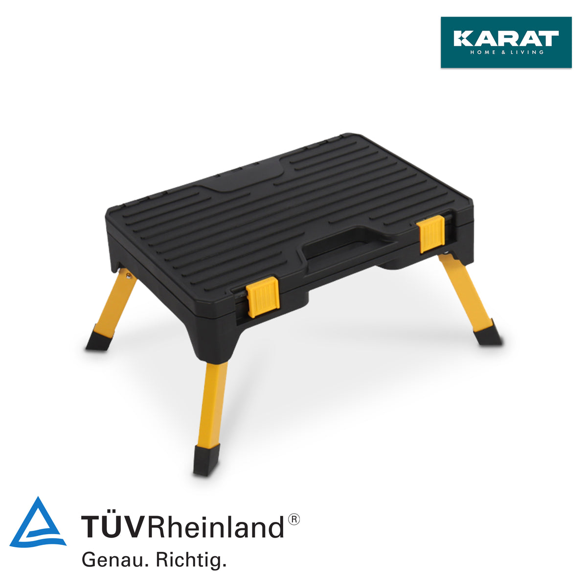 Klapptritt Barry | Kompakte, 1-stufige Trittleiter | Inkl. integriertem Werkzeugkasten | Belastbar bis 150 kg | Einfach zu transportieren