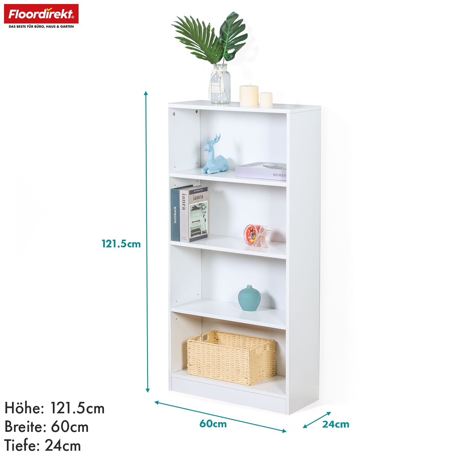T1_Weiß, 60 x 24 x 121.5 cm (4 Etagen)