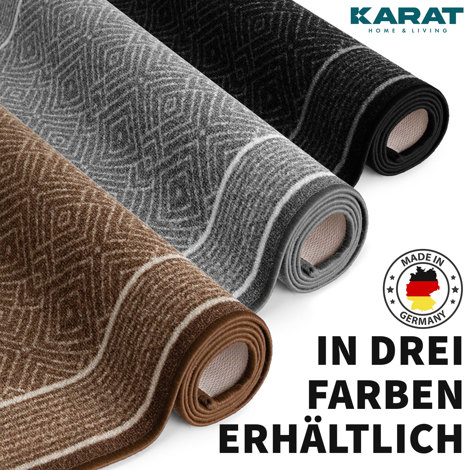 Teppich-Läufer nach Maß | Olymp | Hochwertiger Wohnteppich | Modernes Rauten-Design | In Vier Farben erhältlich
