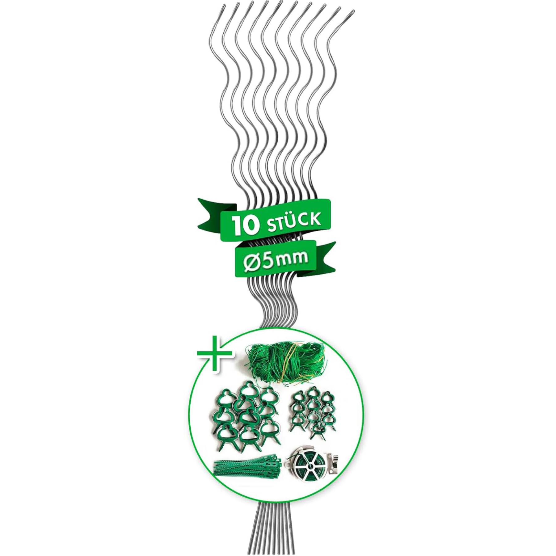 grüne pflanzstäbe Tomatenspiralstäbe oder Pflanzstäbe 10er Set inkl. Zubehörset