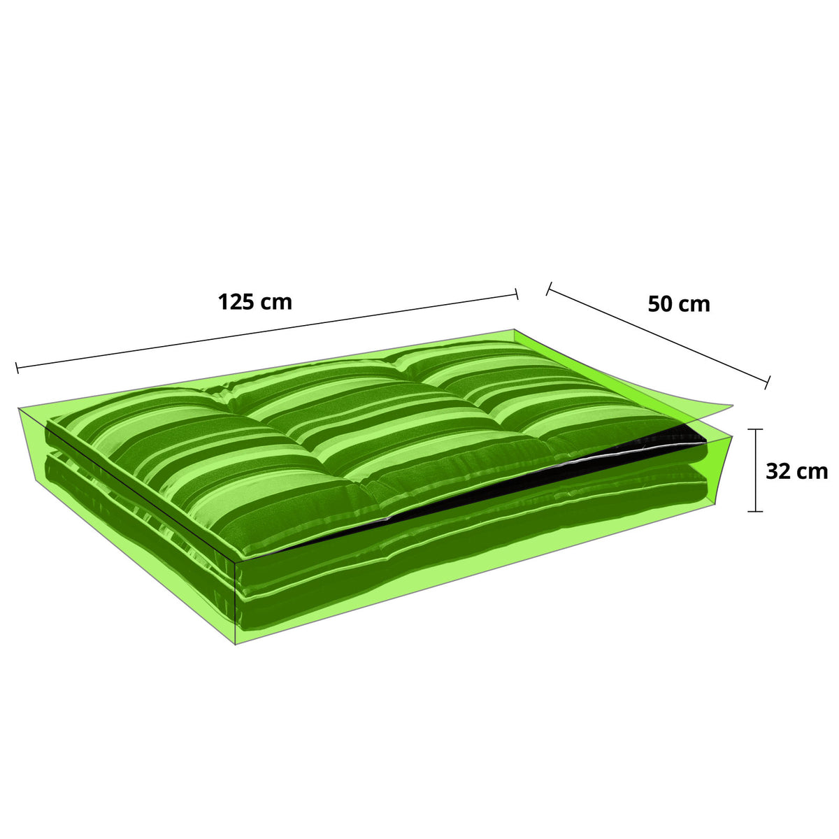 Schutzhülle Polsterauflagen | 125 x 50 x 32 cm | Grün