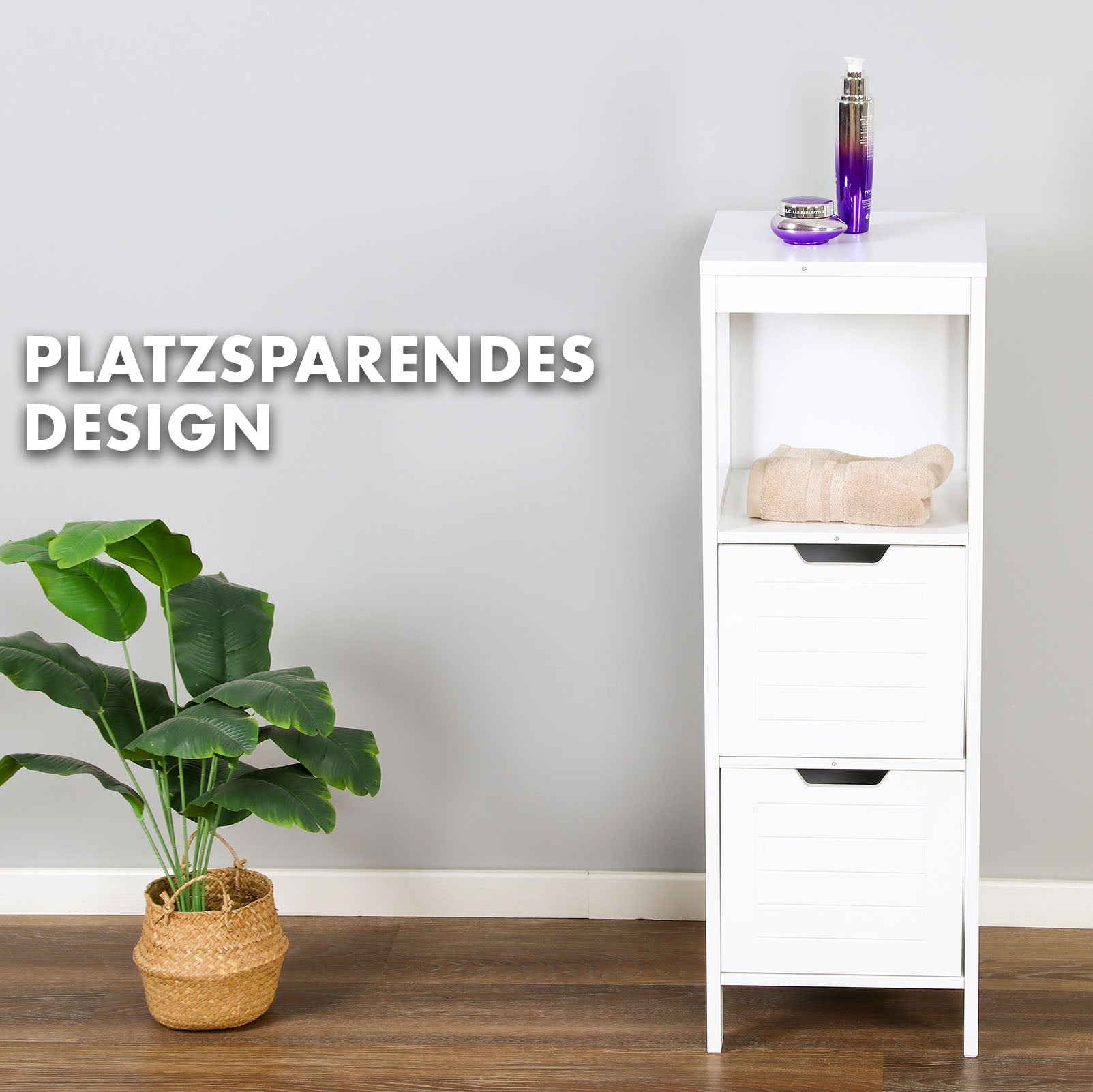 Badezimmerschrank | Ilinois | Schrank in Weiß mit drei Stauraumfächern | Praktische Aufbewahrung in elegantem Design