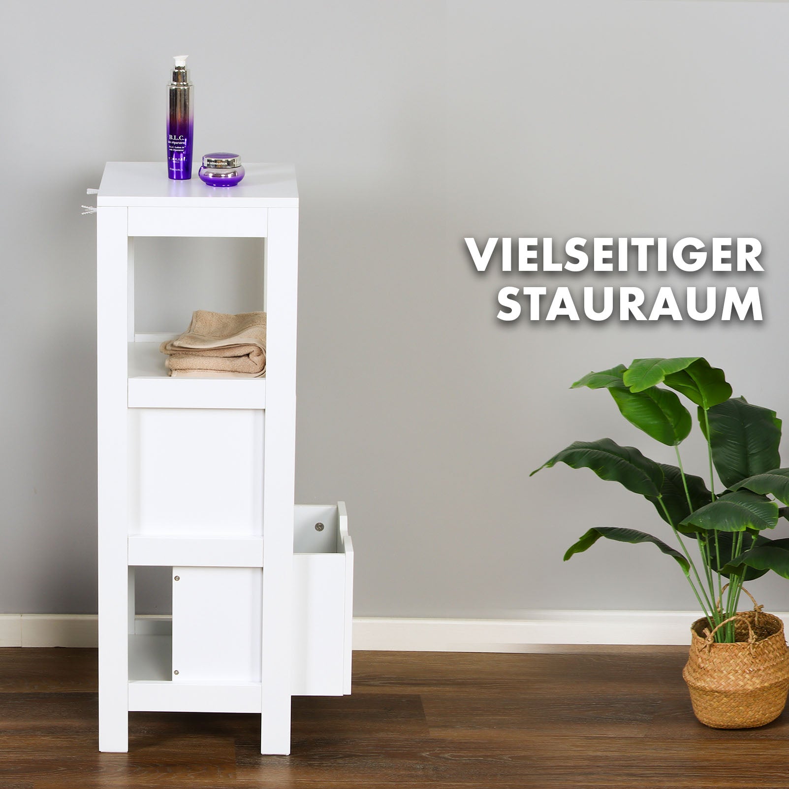 Badezimmerschrank | Ilinois | Schrank in Weiß mit drei Stauraumfächern | Praktische Aufbewahrung in elegantem Design