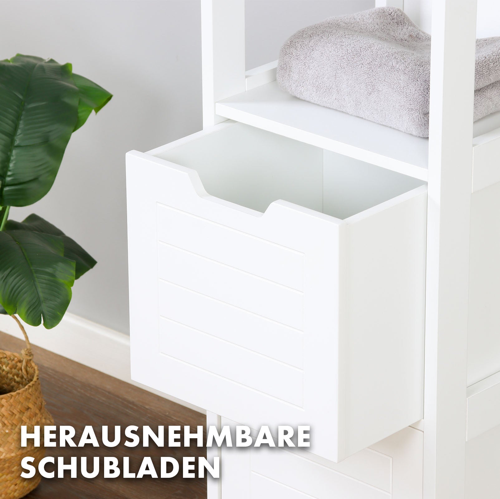 Badezimmerschrank | Ilinois | Schrank in Weiß mit drei Stauraumfächern | Praktische Aufbewahrung in elegantem Design