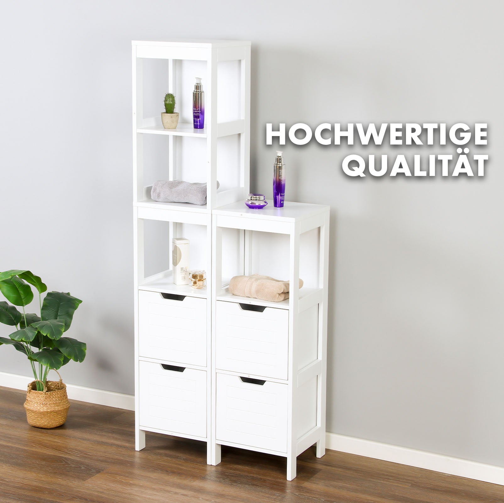 Badezimmerschrank | Ilinois | Schrank in Weiß mit drei Stauraumfächern | Praktische Aufbewahrung in elegantem Design