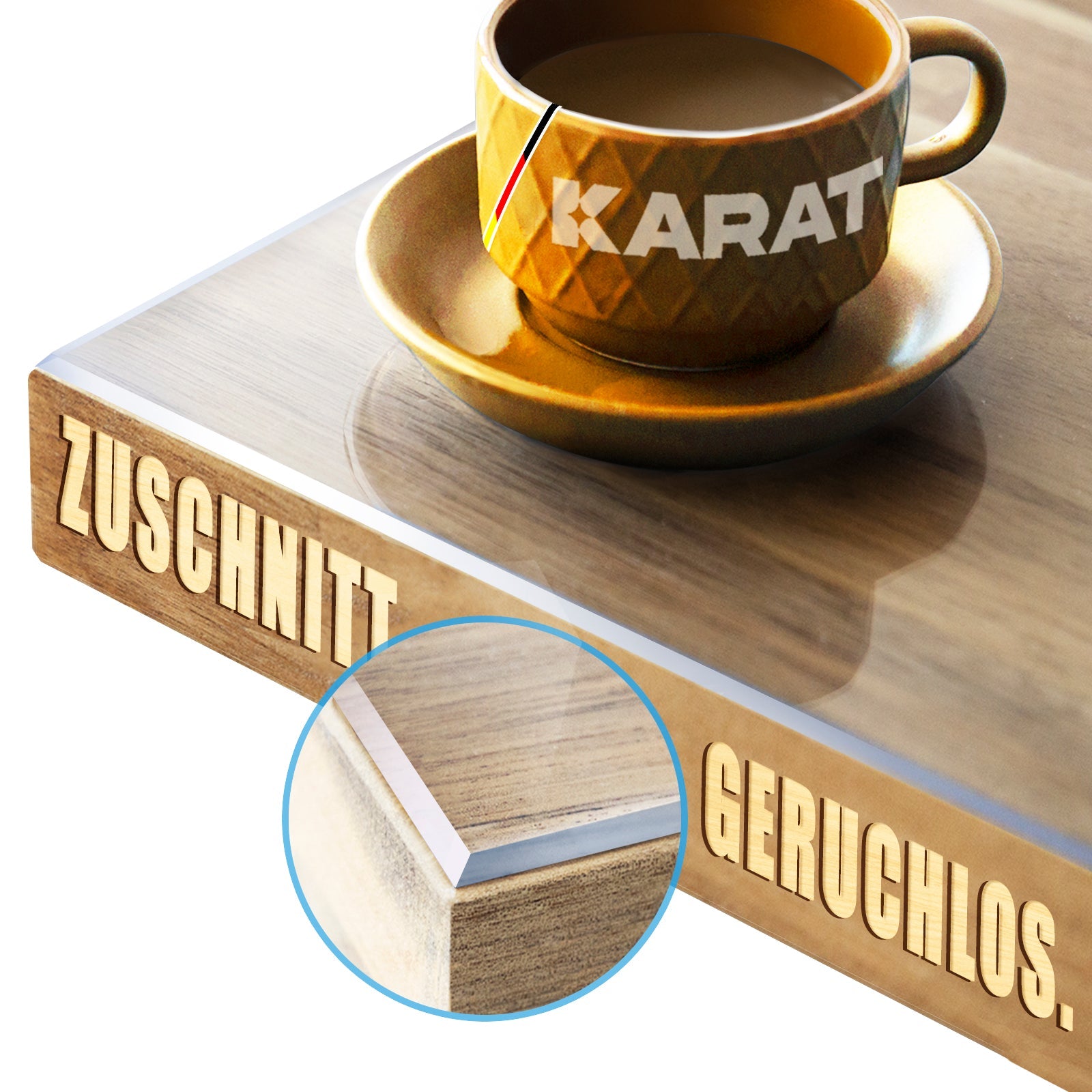 ✂ Transparente Tischfolie mit abgeschrägter Kante | Crystal | Glasklare Schutzfolie für Tische | Individueller Zuschnitt