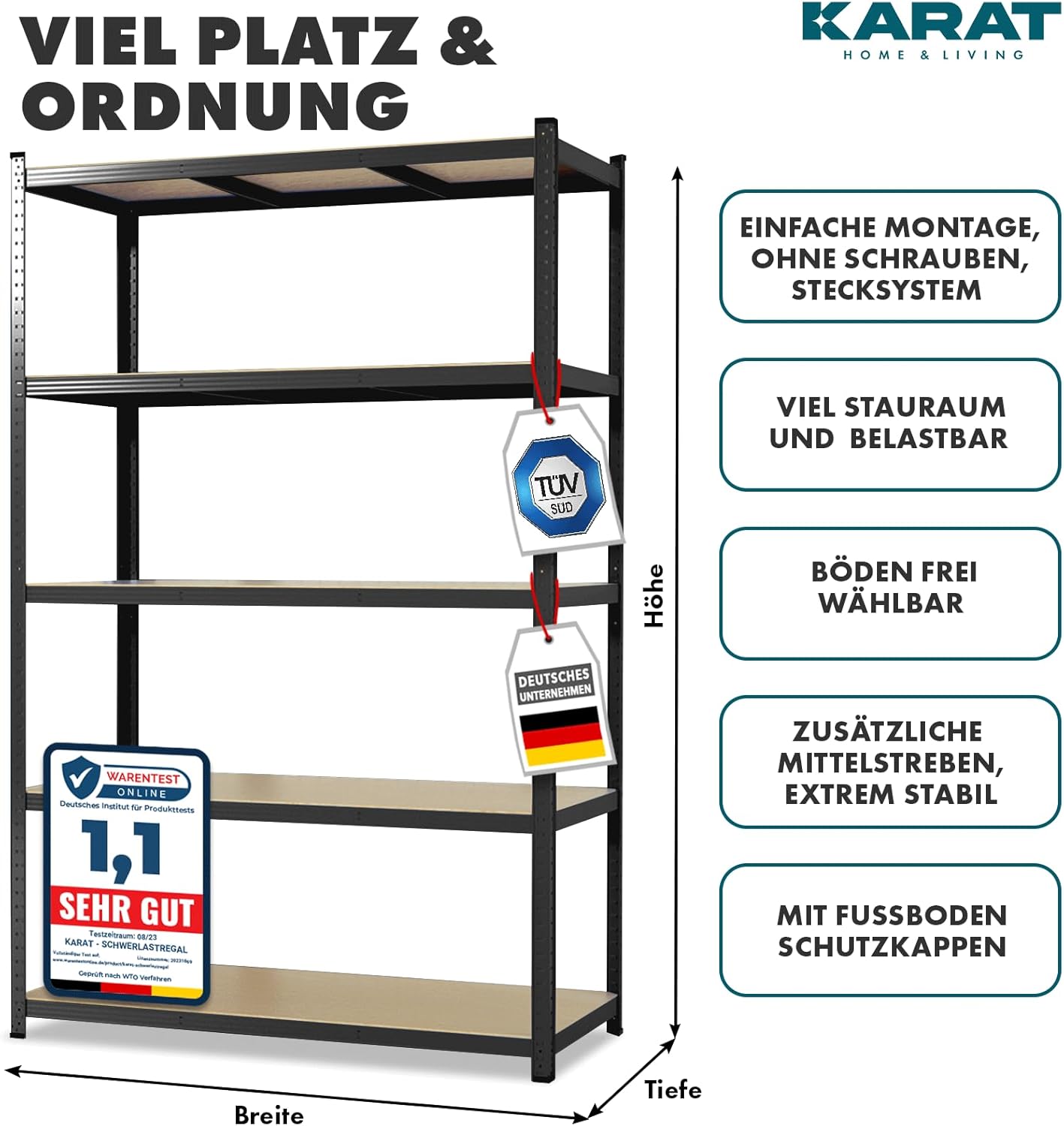 Schwerlastregal | Schwarz | Traglast bis 1250 kg | Individuell einsetzbar