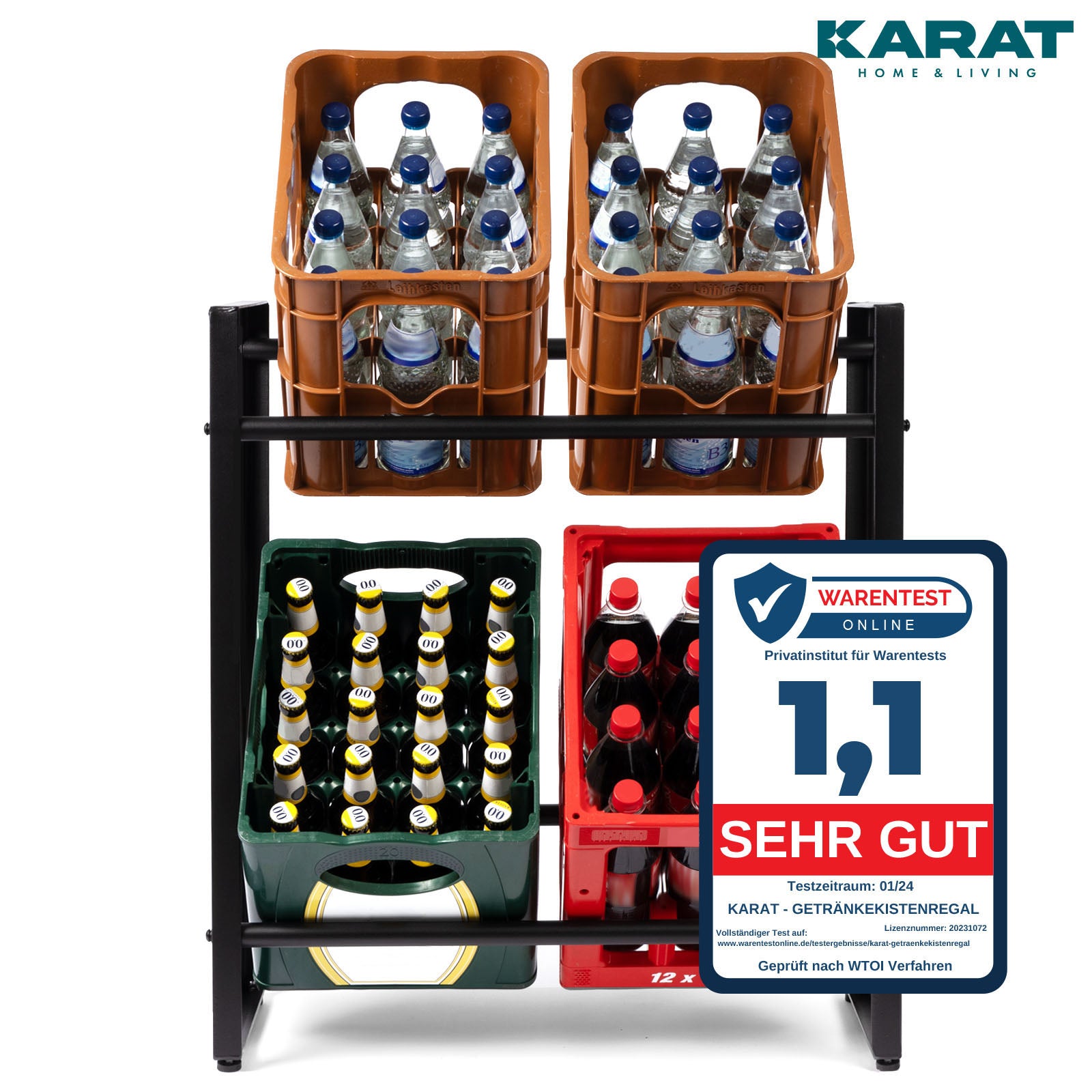 Flaschenkastenständer Kenji | Robustes Lagerregal für Büro, Küche, Garage oder Flur | Schwarz