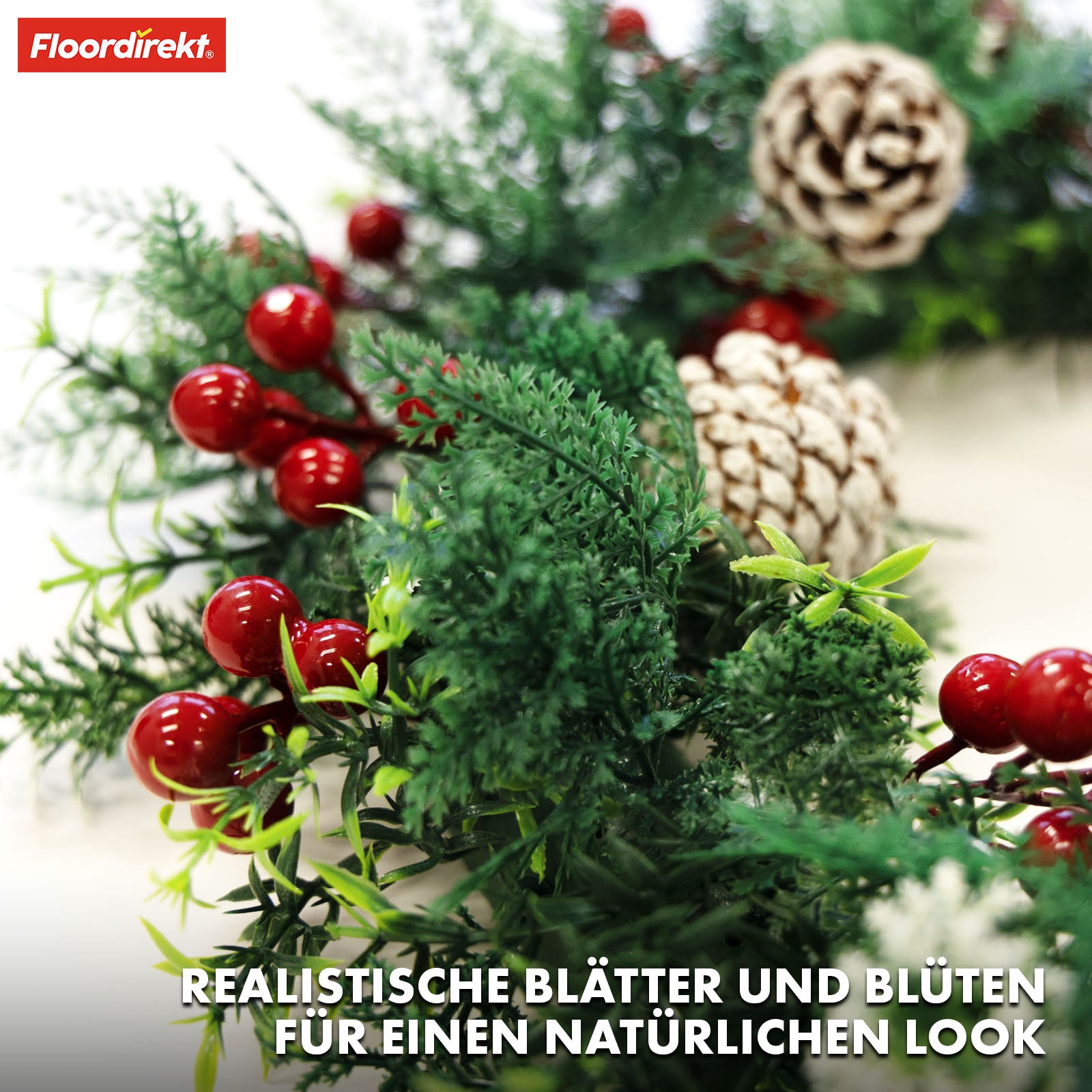 Weihnachtskranz | Pinecone | Mit Tannenzapfen, Beeren und festlichen grünen Akzenten | Dekorativer Kranz für Tür und Wand