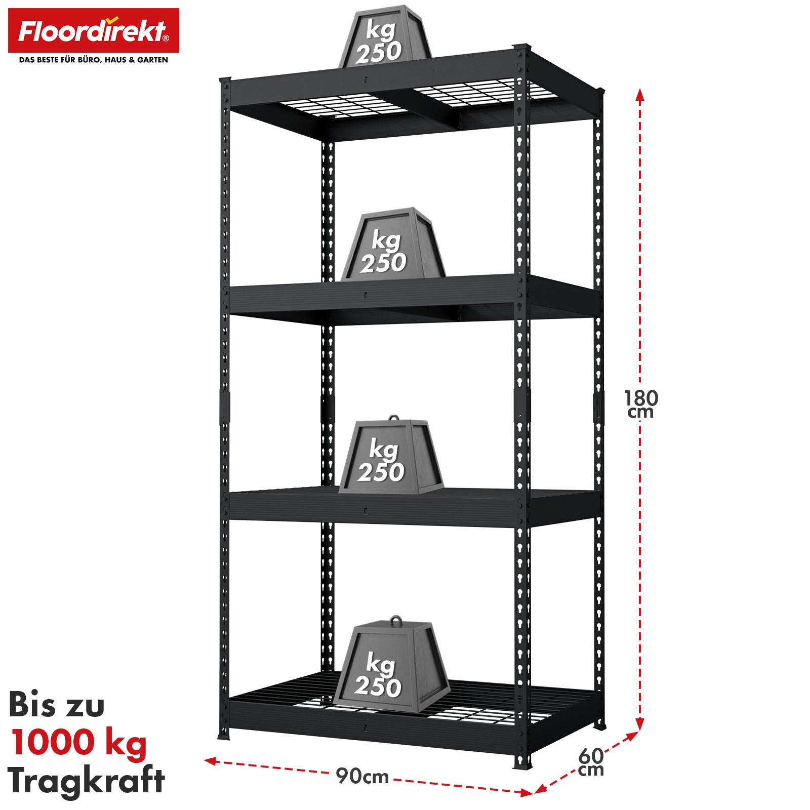 T1_Schwarz - 180 x 90 x 60 cm - 4 Etagen