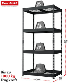 T1_Schwarz - 180 x 90 x 60 cm - 4 Etagen