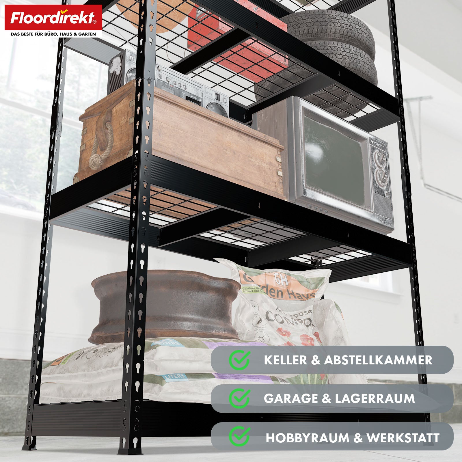 T7_Schwarz - 180 x 90 x 60 cm - 4 Etagen