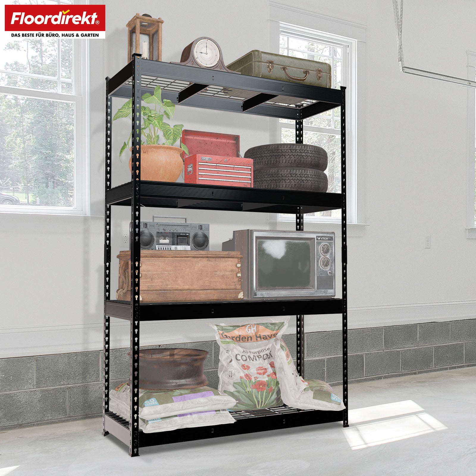 A1_Schwarz - 180 x 90 x 60 cm - 4 Etagen