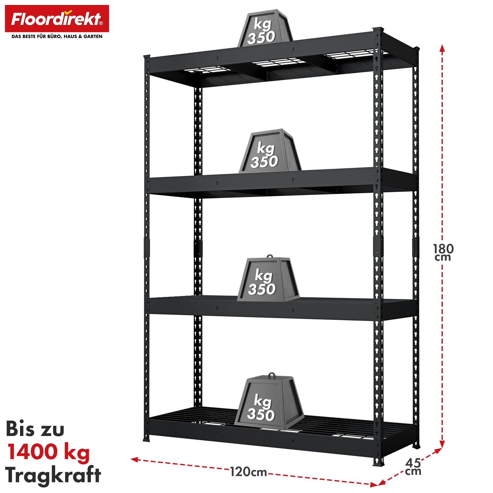 T1_Schwarz - 180 x 120 x 45 cm - 4 Etagen