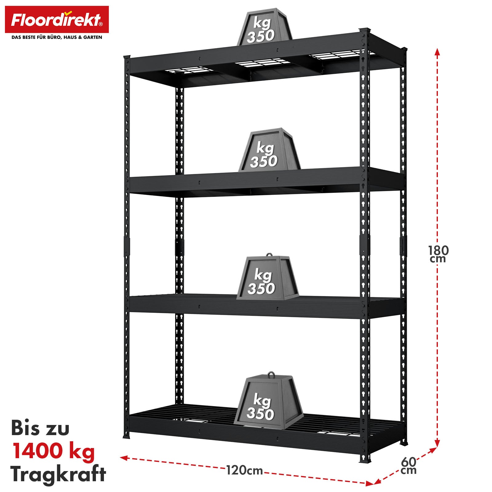 T1_Schwarz - 180 x 120 x 60 cm - 4 Etagen
