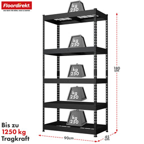 T1_Schwarz - 180 x 90 x 45 cm - 5 Etagen