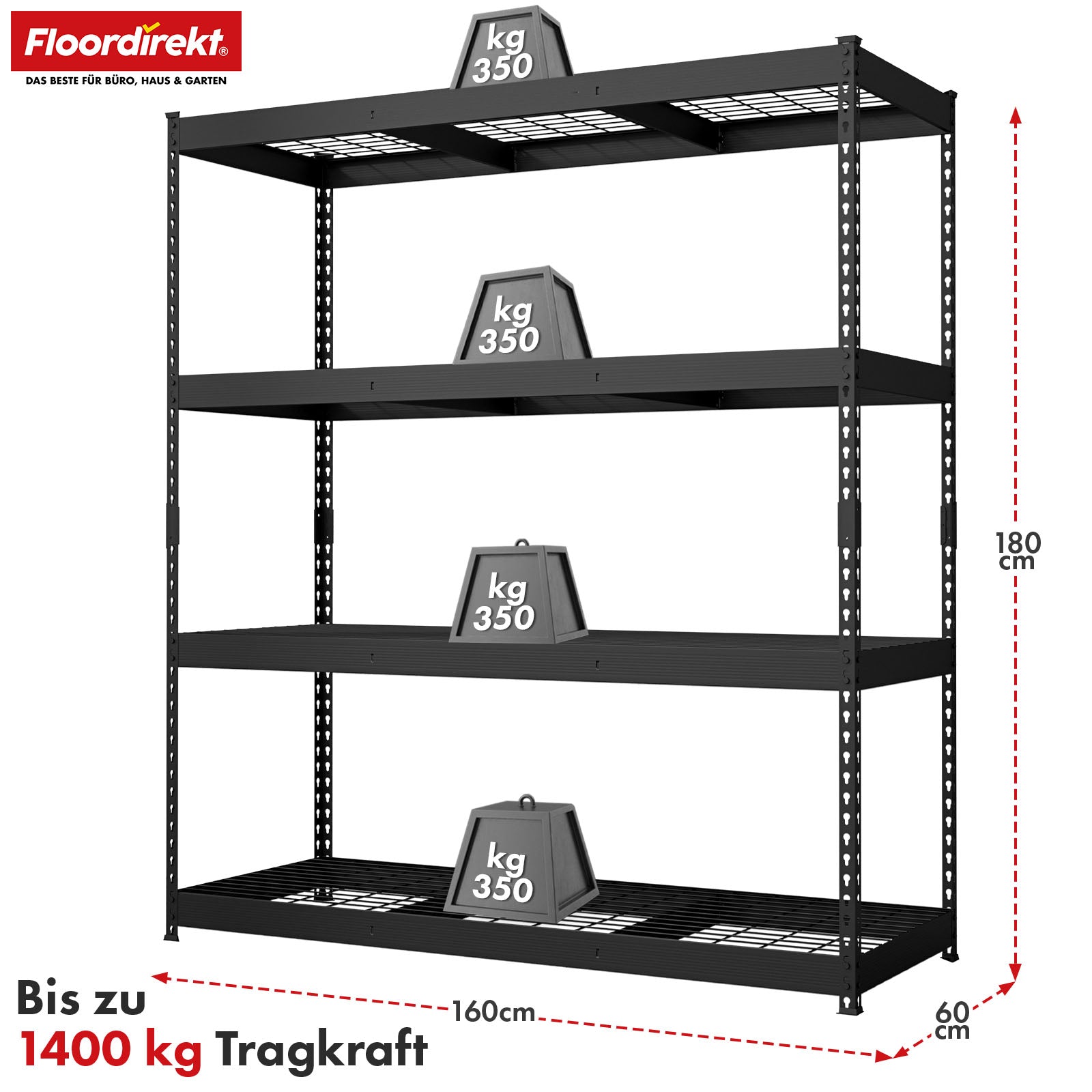 T1_Schwarz - 180 x 160 x 60 cm - 4 Etagen