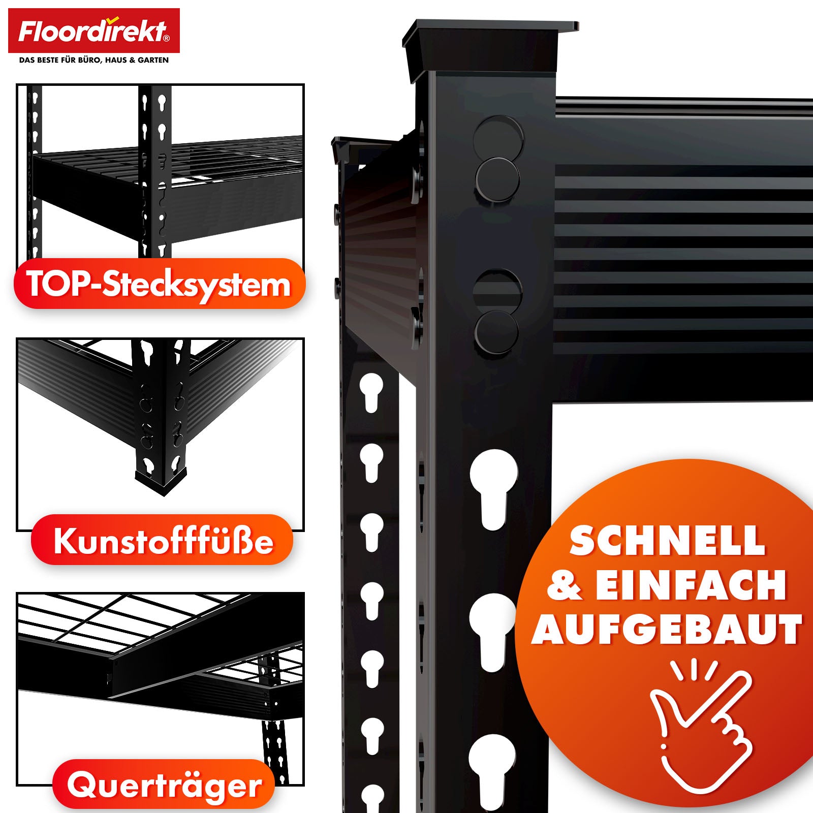 T3_Schwarz - 180 x 160 x 60 cm - 4 Etagen