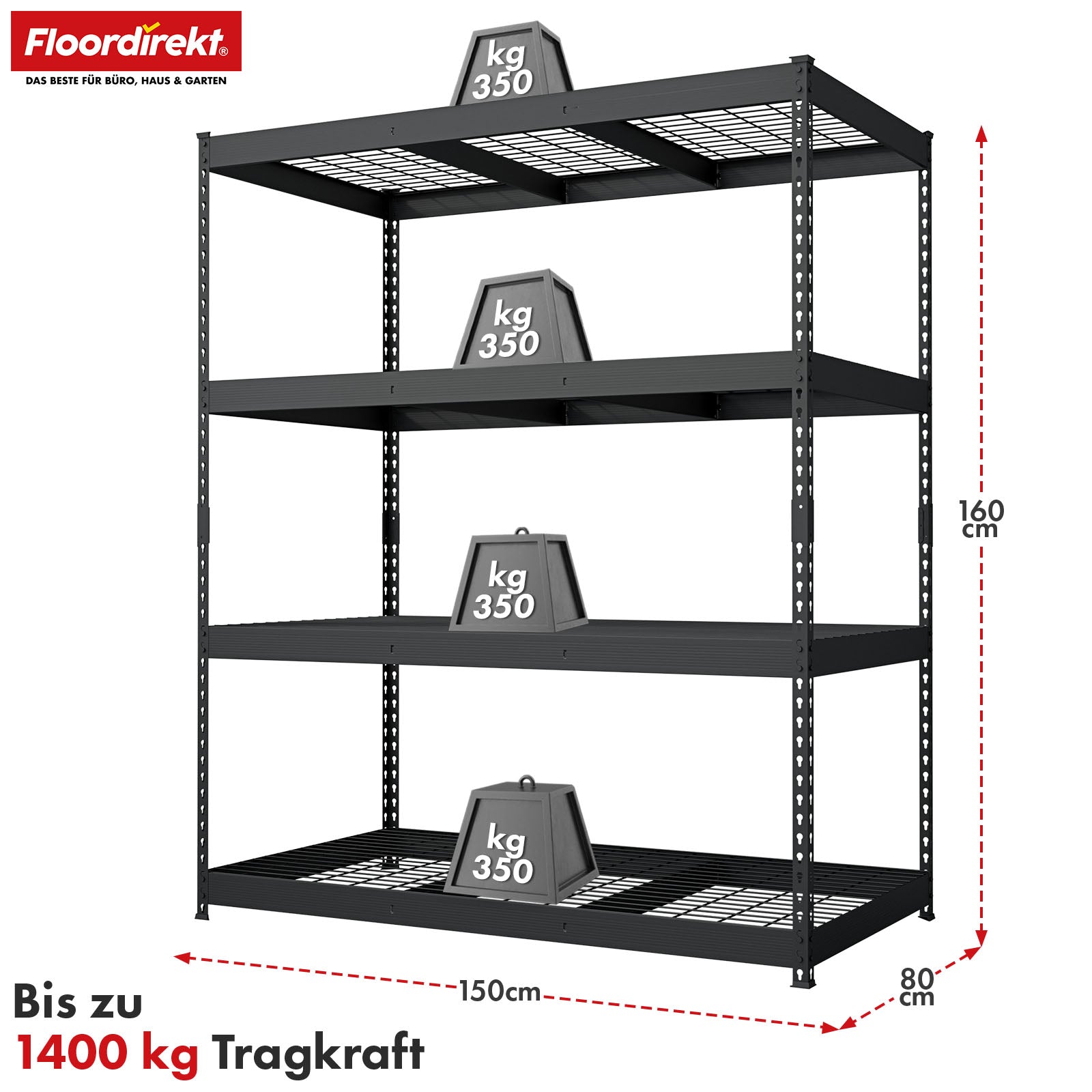 T1_Schwarz - 160 x 150 x 80 cm - 4 Etagen