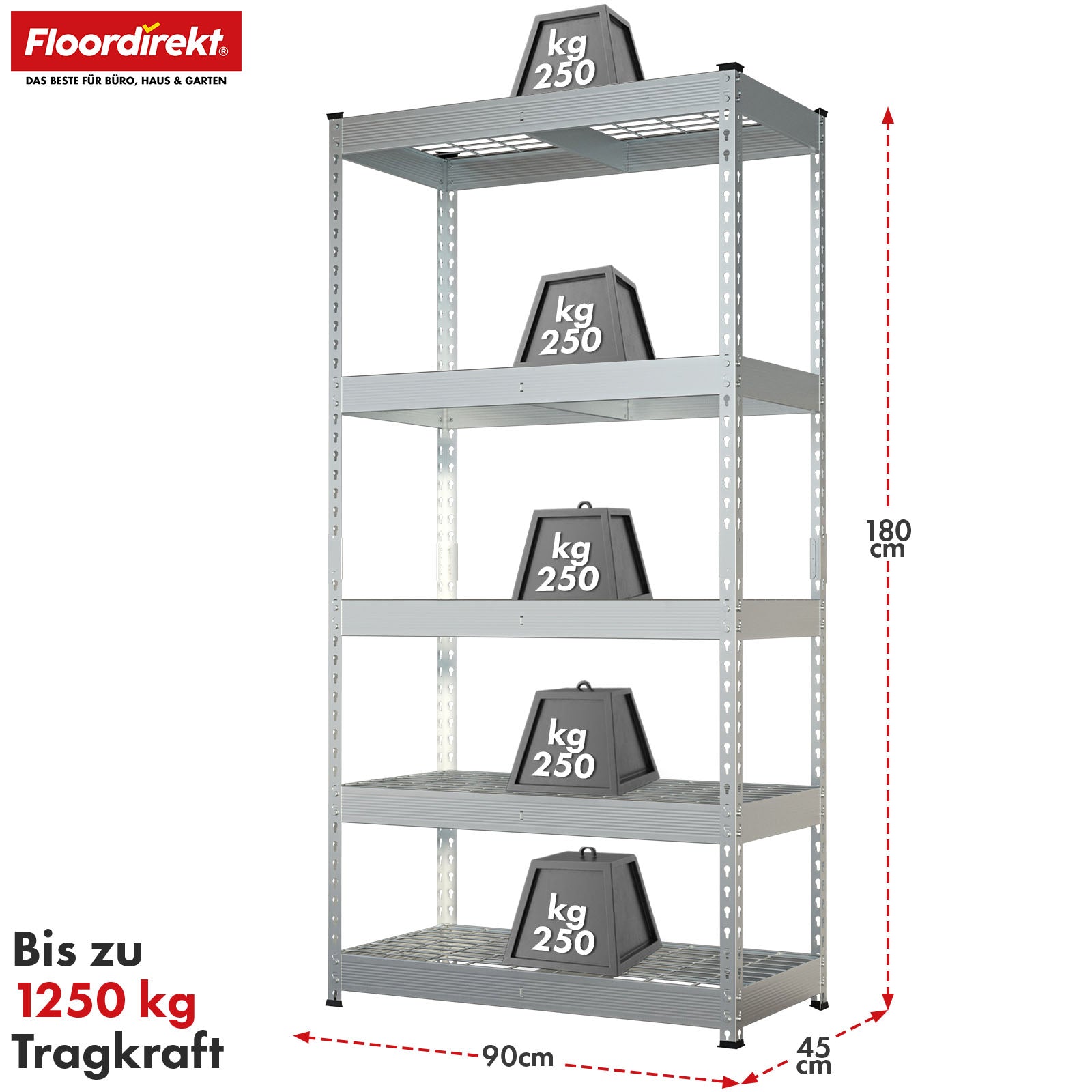 T1_Verzinkt - 180 x 90 x 45 cm - 5 Etagen
