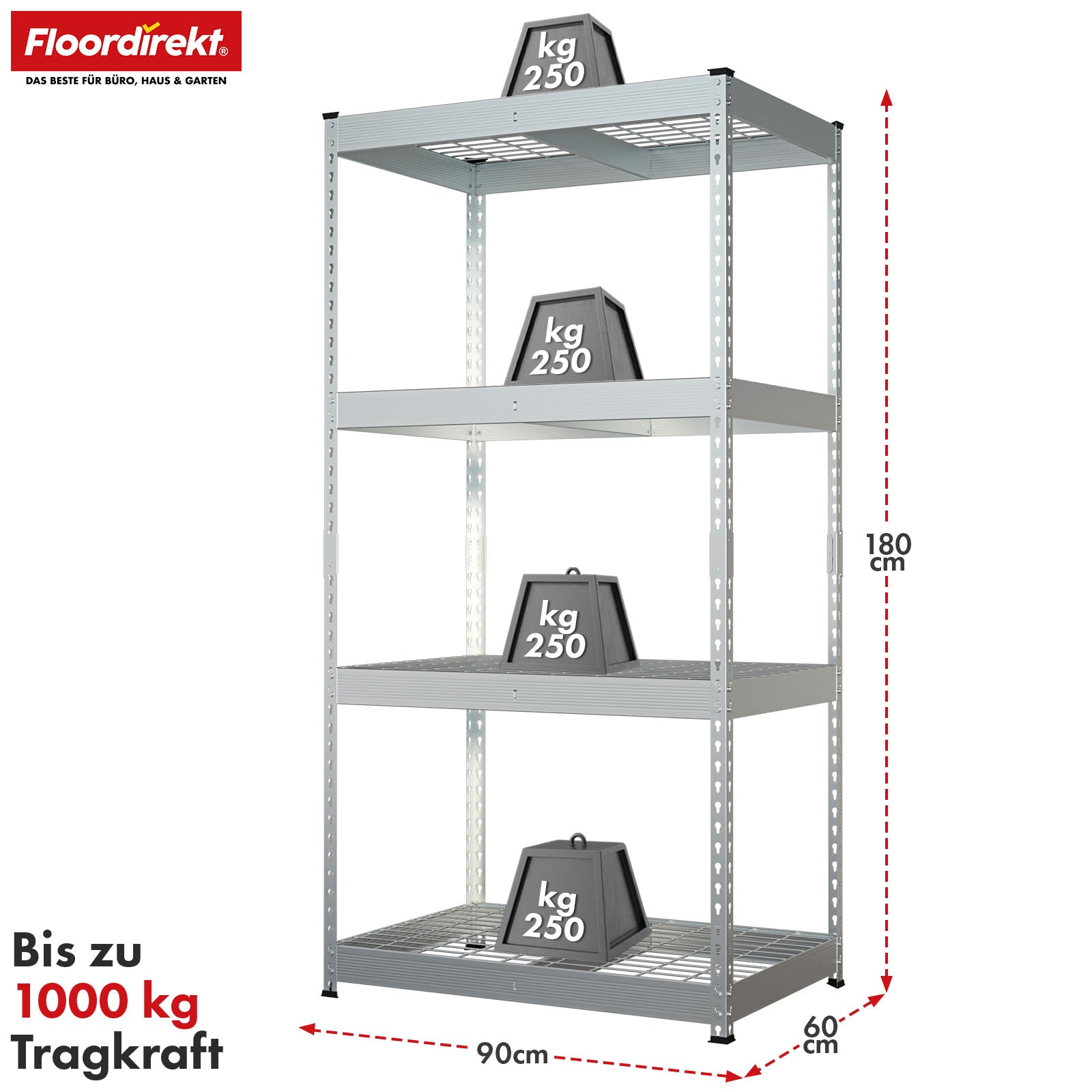 T1_Verzinkt - 180 x 90 x 60 cm - 4 Etagen