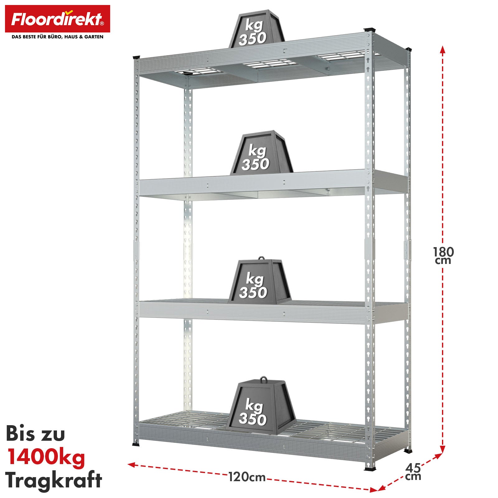 T1_Verzinkt - 180 x 120 x 45 cm - 4 Etagen
