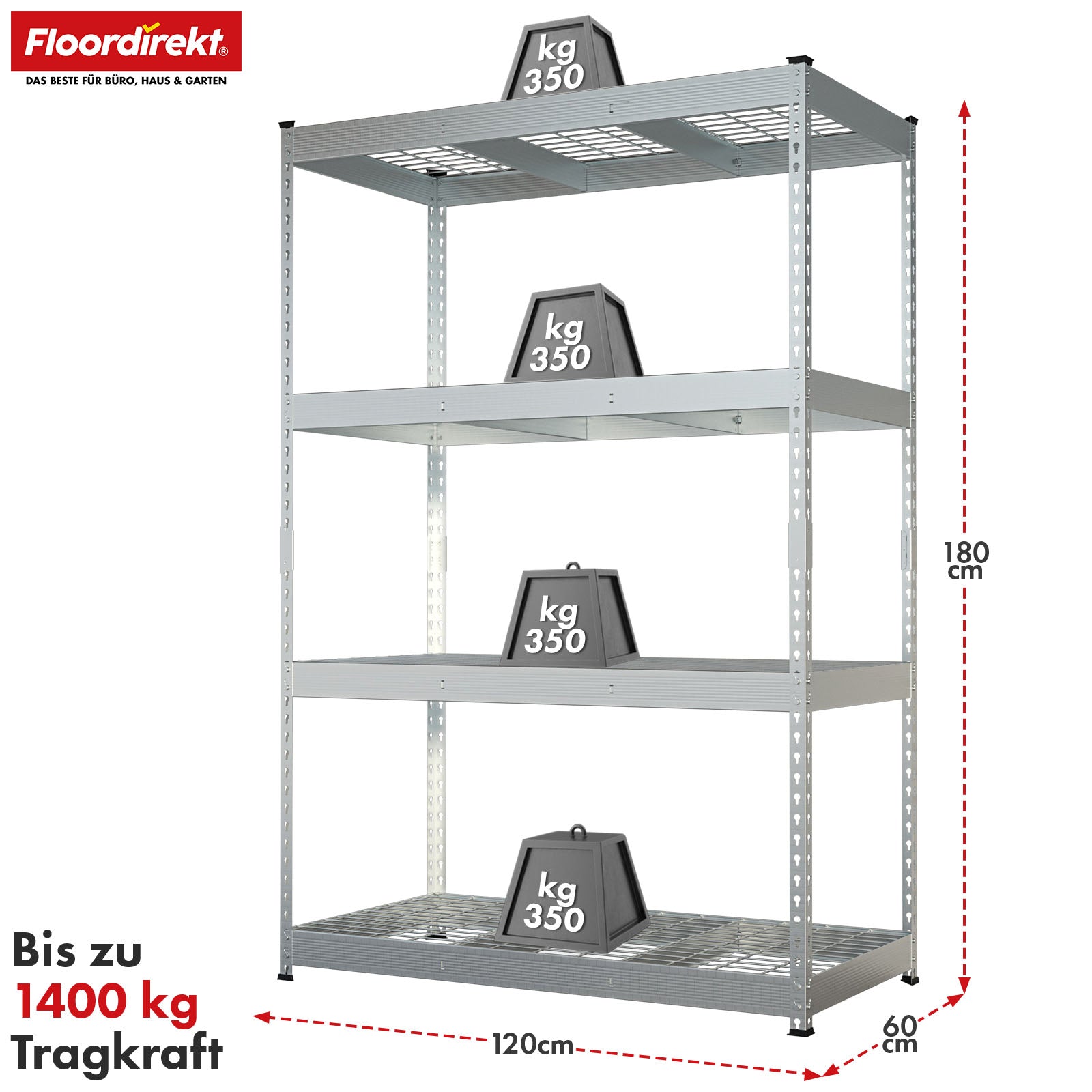 T1_Verzinkt - 180 x 120 x 60 cm - 4 Etagen