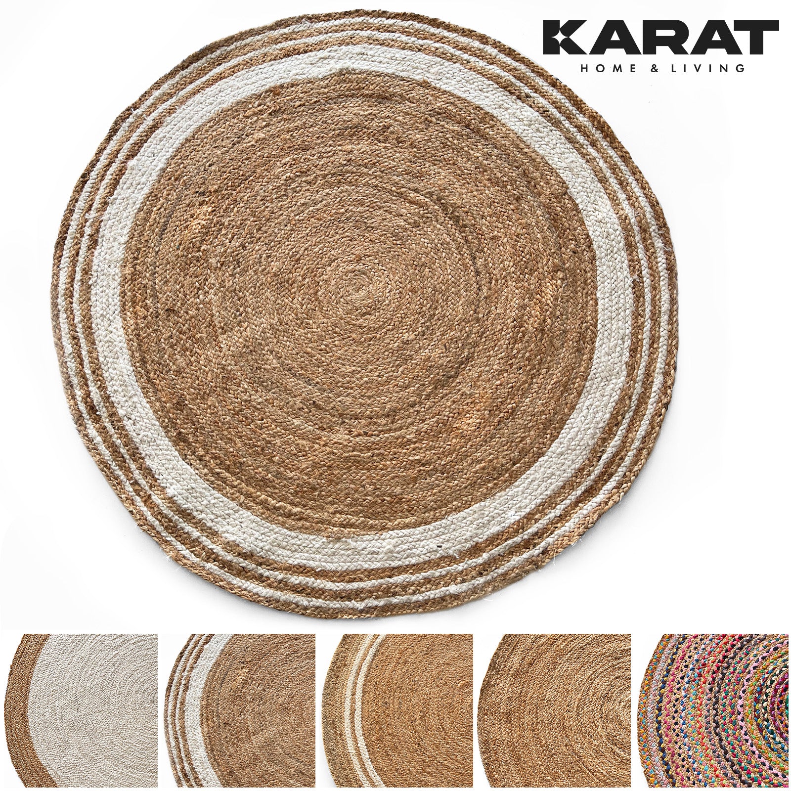 Jute-Teppich | Rund | Handgewebt | Aus Naturfasern