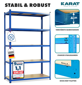 Szagato Profi-Steckregal I – 875 Kg Tragkraft, 200x90x45 Cm, Blau, Made In Germany!