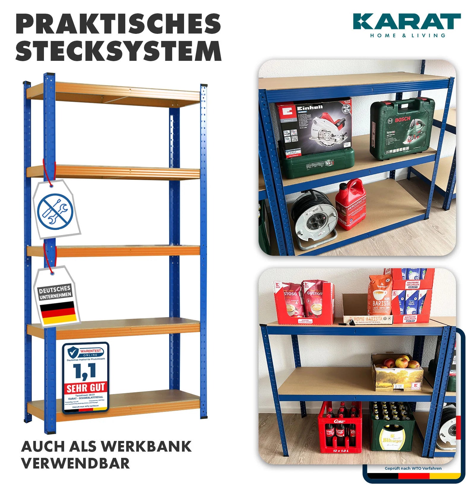 Schwerlastregal | Blau-Orange | Traglast bis 1250 kg