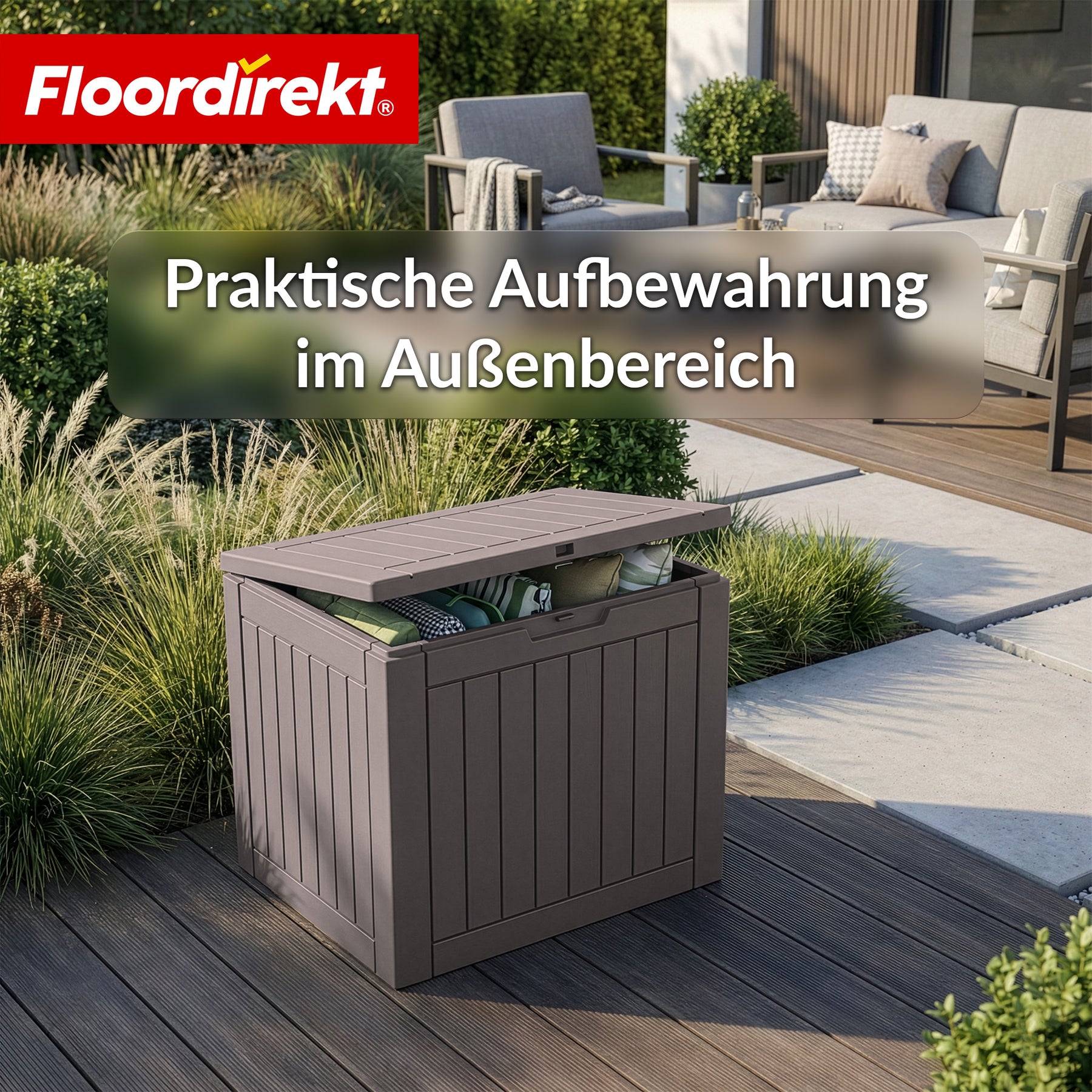 garten sitzpolster aufbewahrung Gartenbox in Holz-Optik