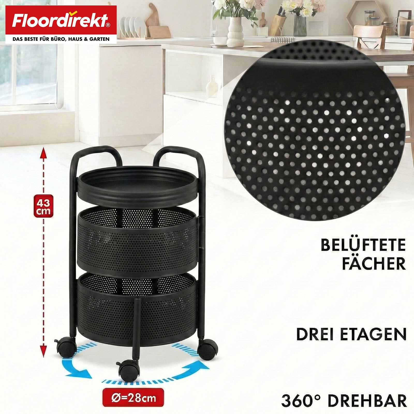 T1_Schwarz - 28 x 28 x 43 cm (3 Etagen)