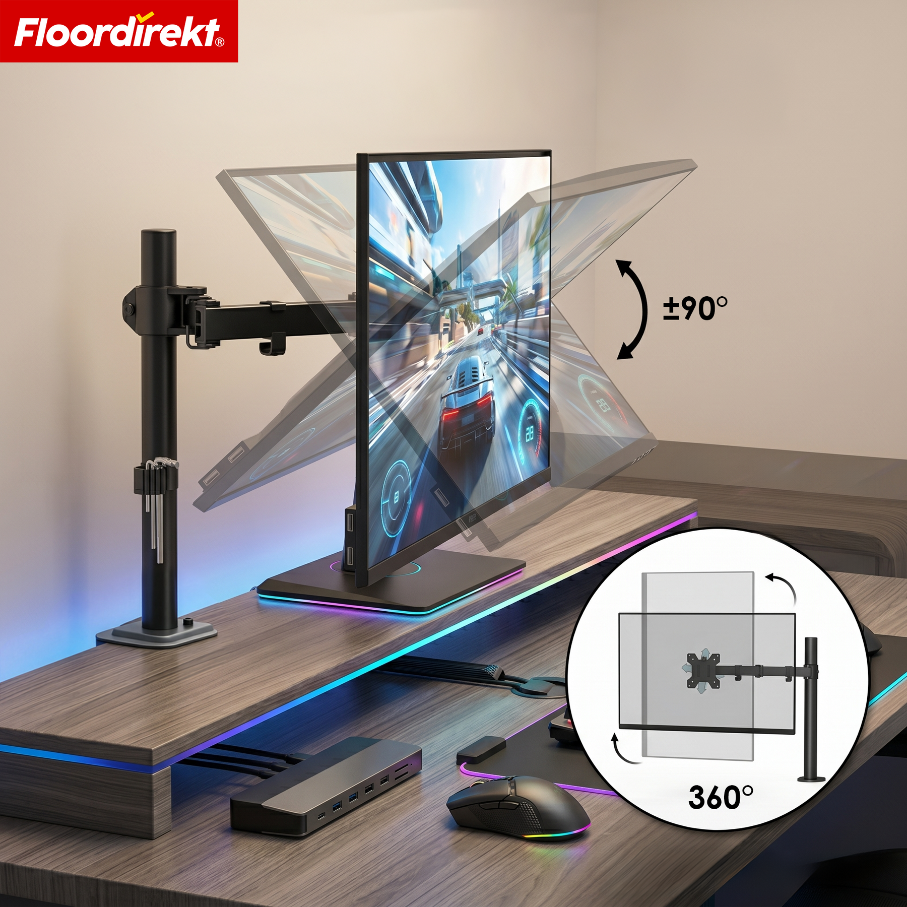 T3_Schwarz - Einarm für 1 Monitor