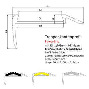 Treppenkantenprofil | Power Grip | Einzel-Gummieinlage